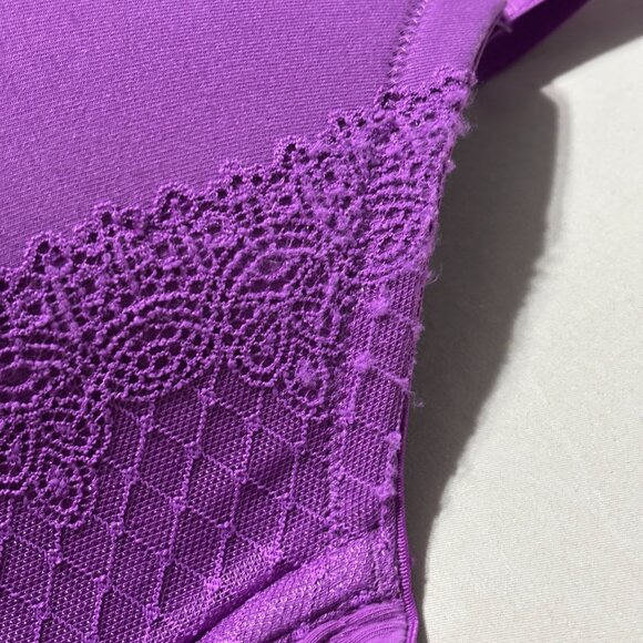Cacique 46DDD Lightly Lined Front Closure T-Shirt Bra‎ Purple Lace Racerback - Picture 7 of 11
